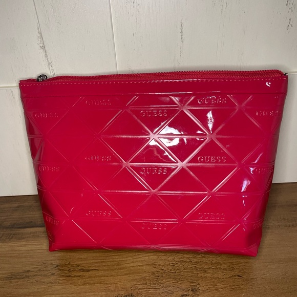 GUESS Glossy red embossed cosmetic travel bag